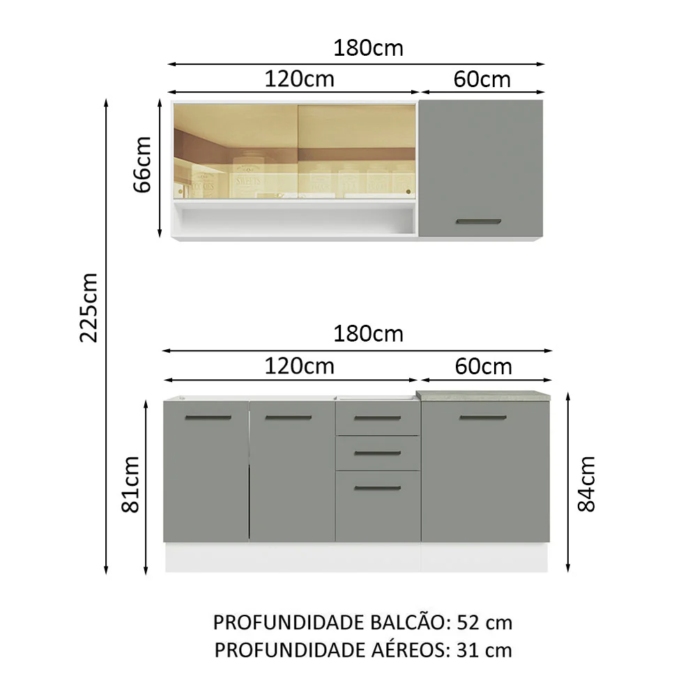 Armário de Cozinha Compacta 180cm Branco Cinza Agata Madesa 02 - Image 3
