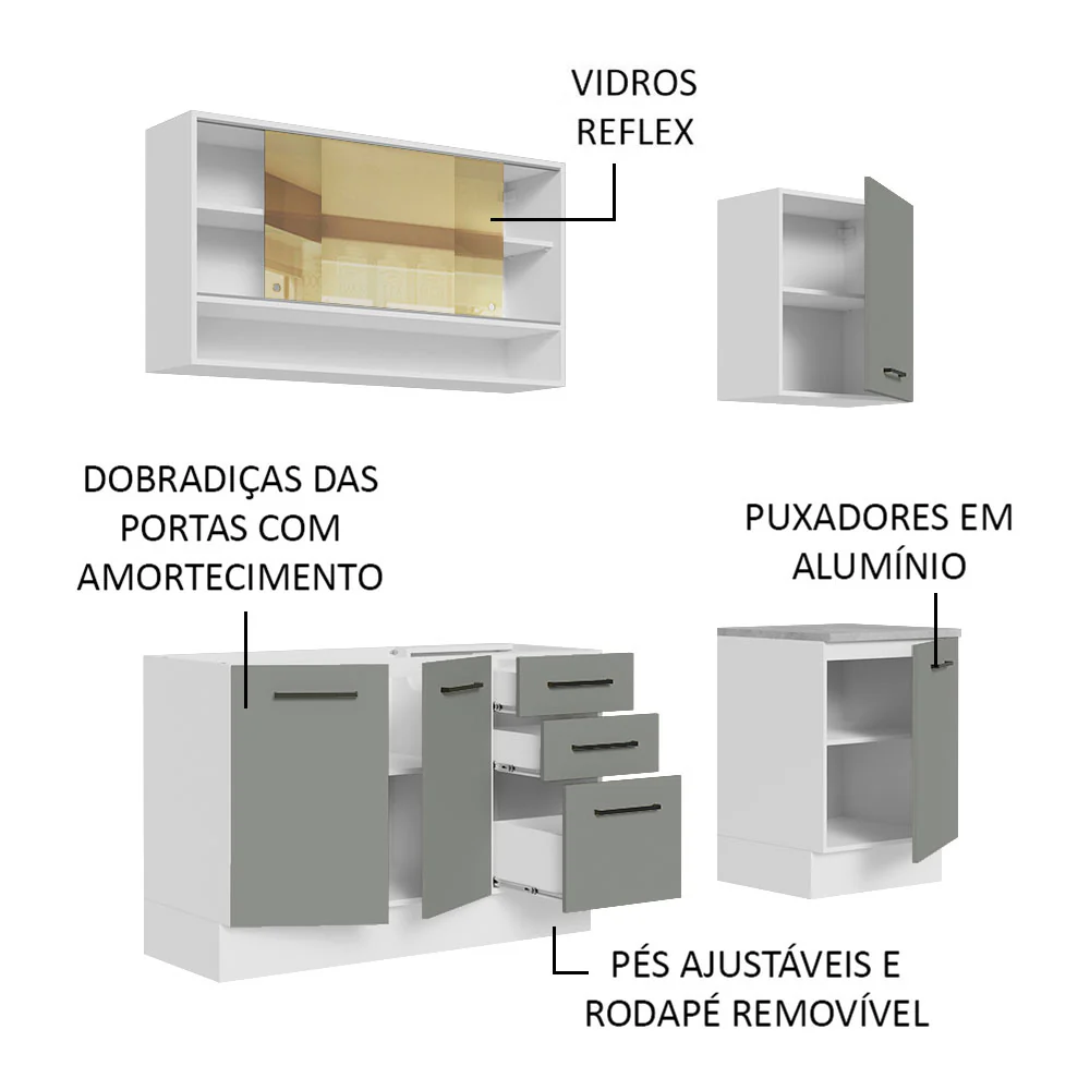 Armário de Cozinha Compacta 180cm Branco Cinza Agata Madesa 02 - Image 4