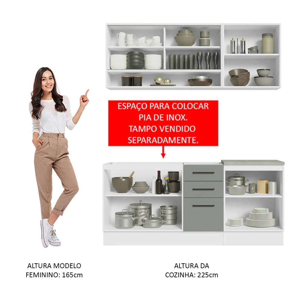 Armário de Cozinha Compacta 180cm Branco Cinza Agata Madesa 02 - Image 5