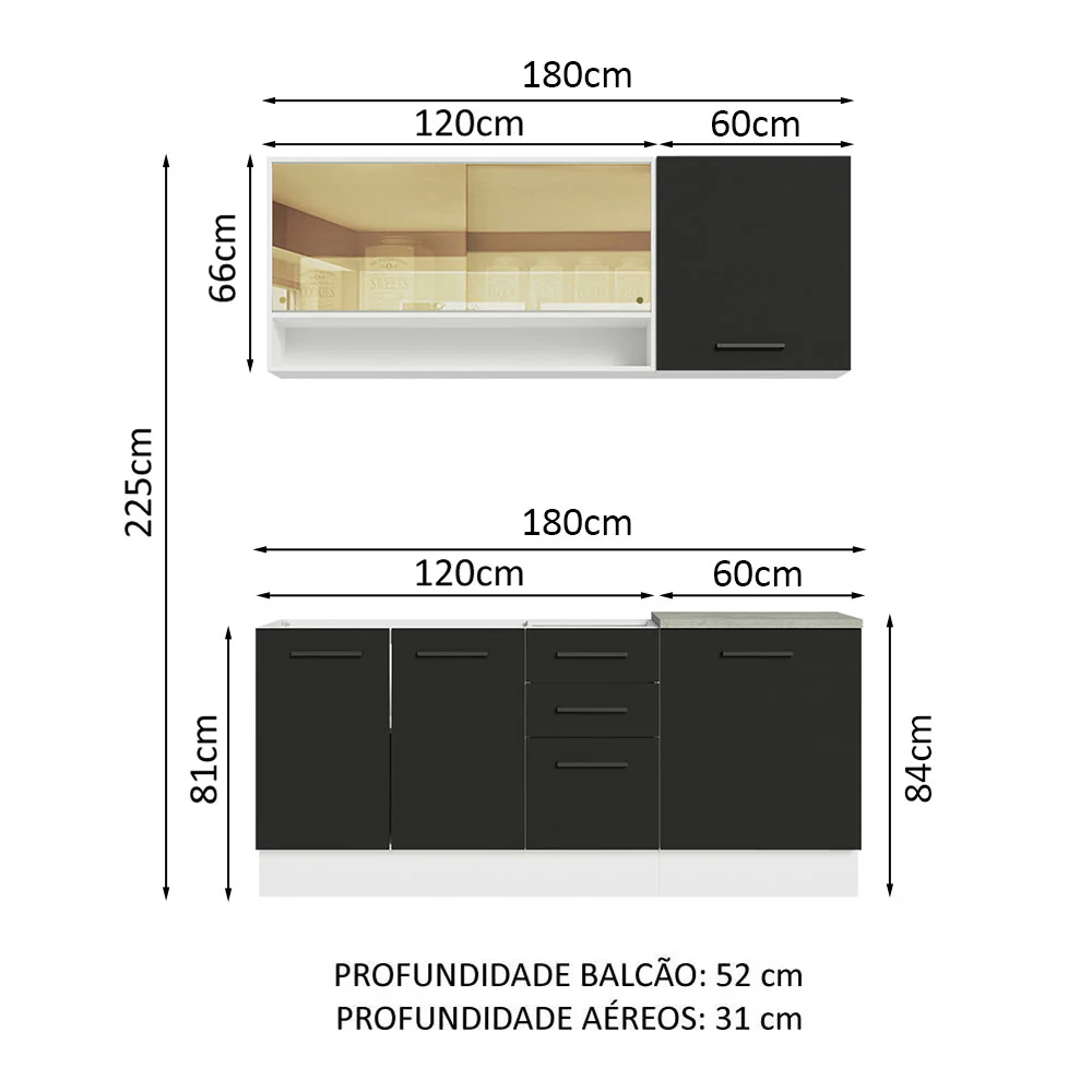 Armário de Cozinha Compacta 180cm Branco Preto Agata Madesa 02 - Image 3