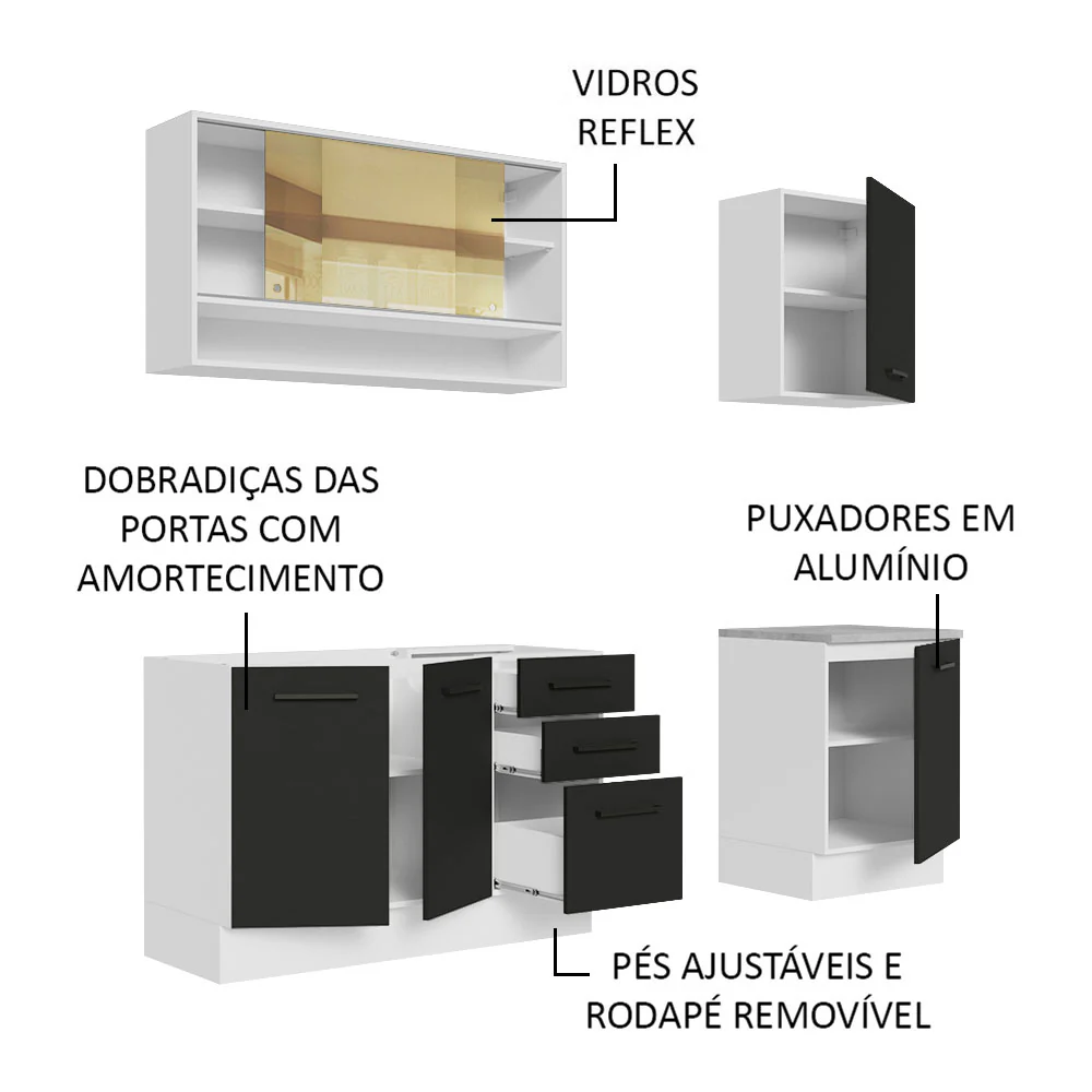Armário de Cozinha Compacta 180cm Branco Preto Agata Madesa 02 - Image 4