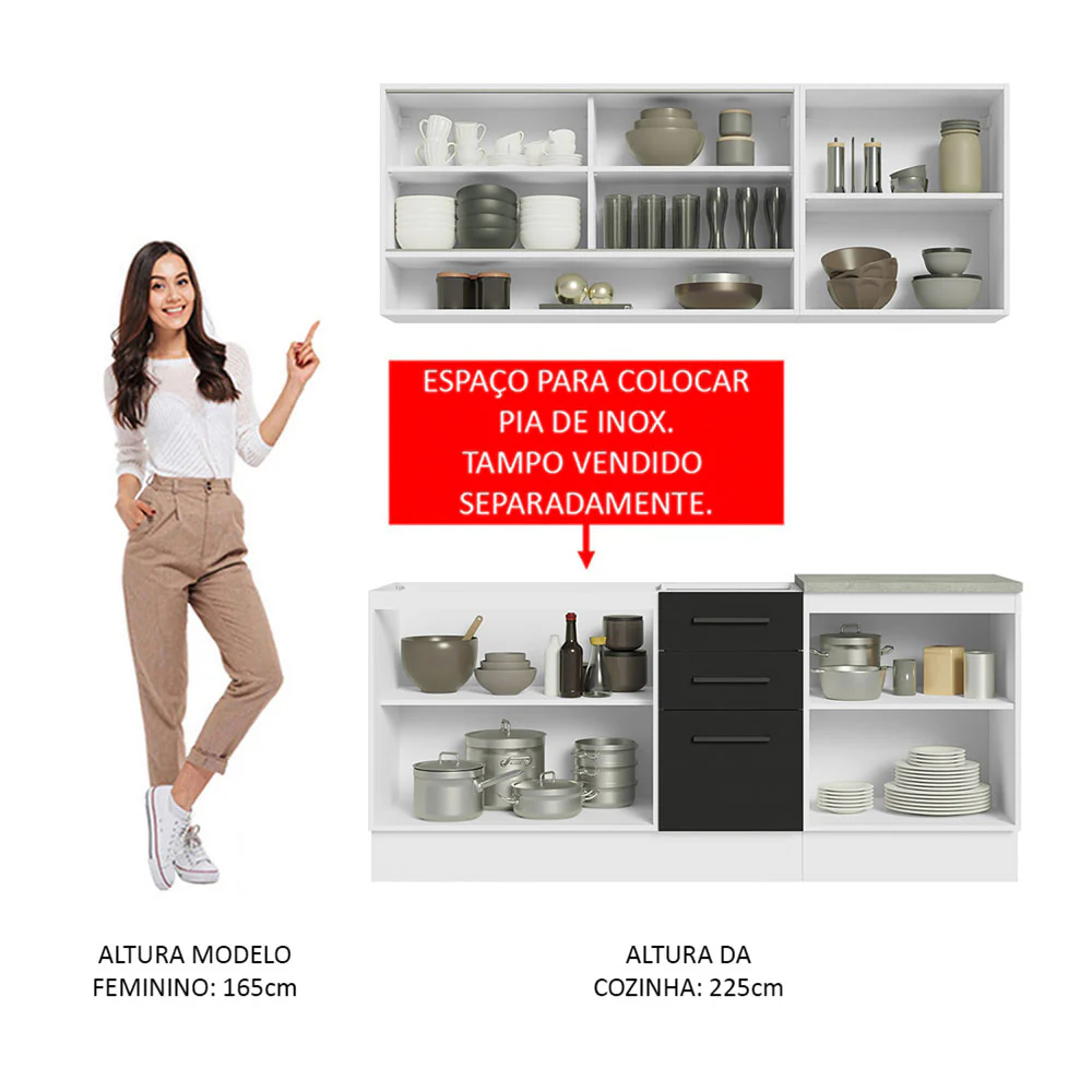 Armário de Cozinha Compacta 180cm Branco Preto Agata Madesa 02 - Image 5