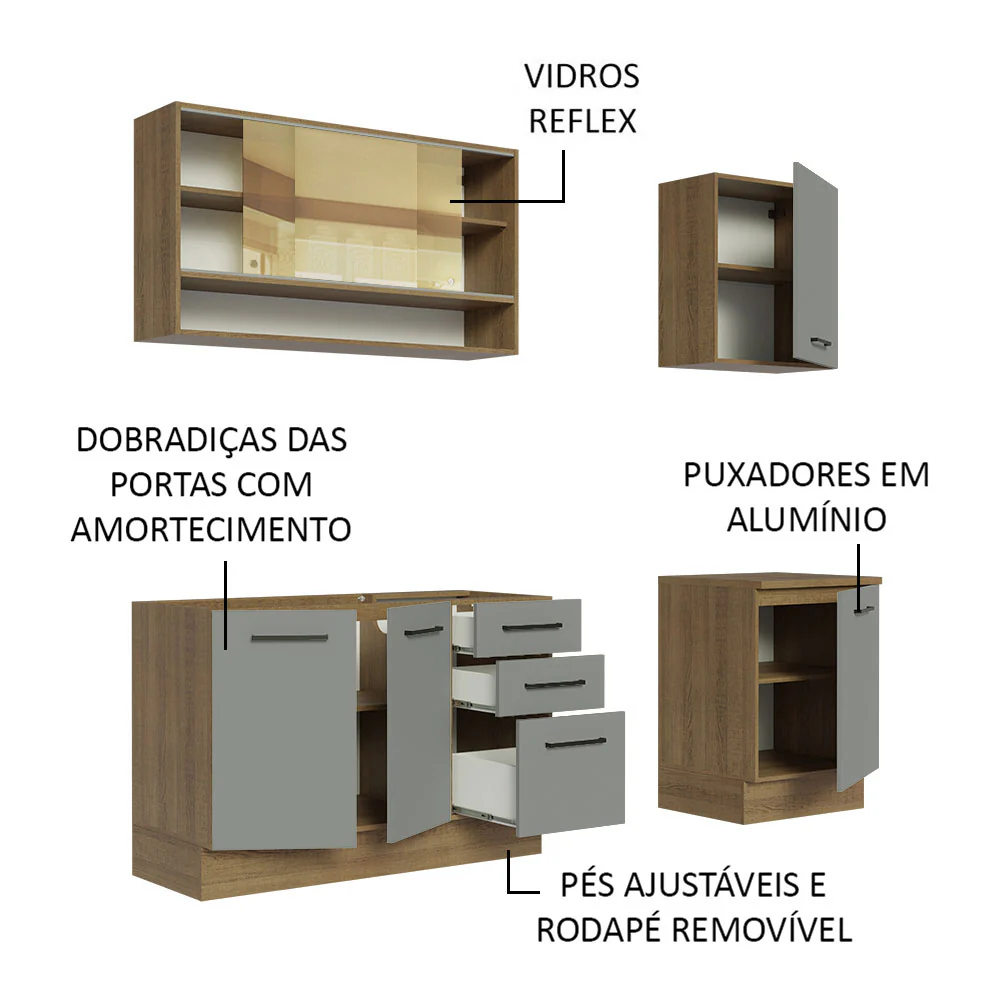 Armário de Cozinha Compacta 180cm Rustic Cinza Agata Madesa 02 - Image 4