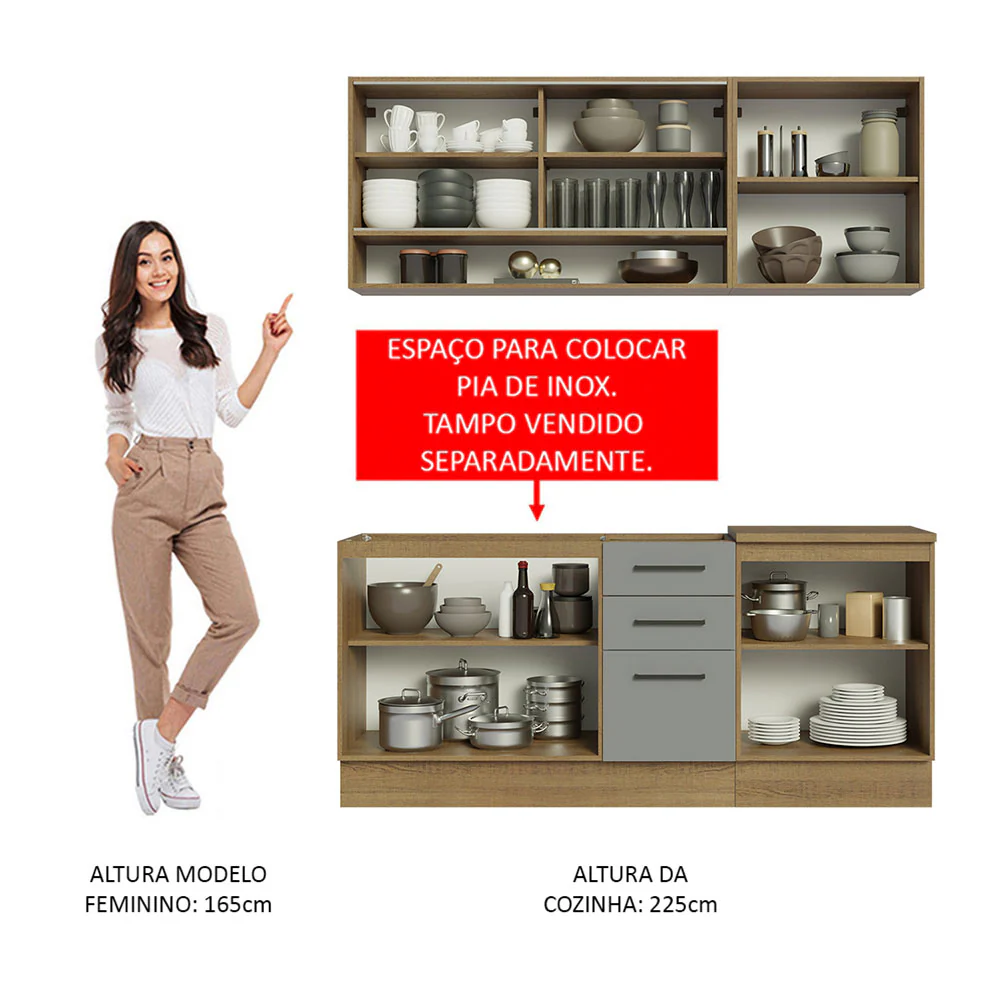 Armário de Cozinha Compacta 180cm Rustic Cinza Agata Madesa 02 - Image 5