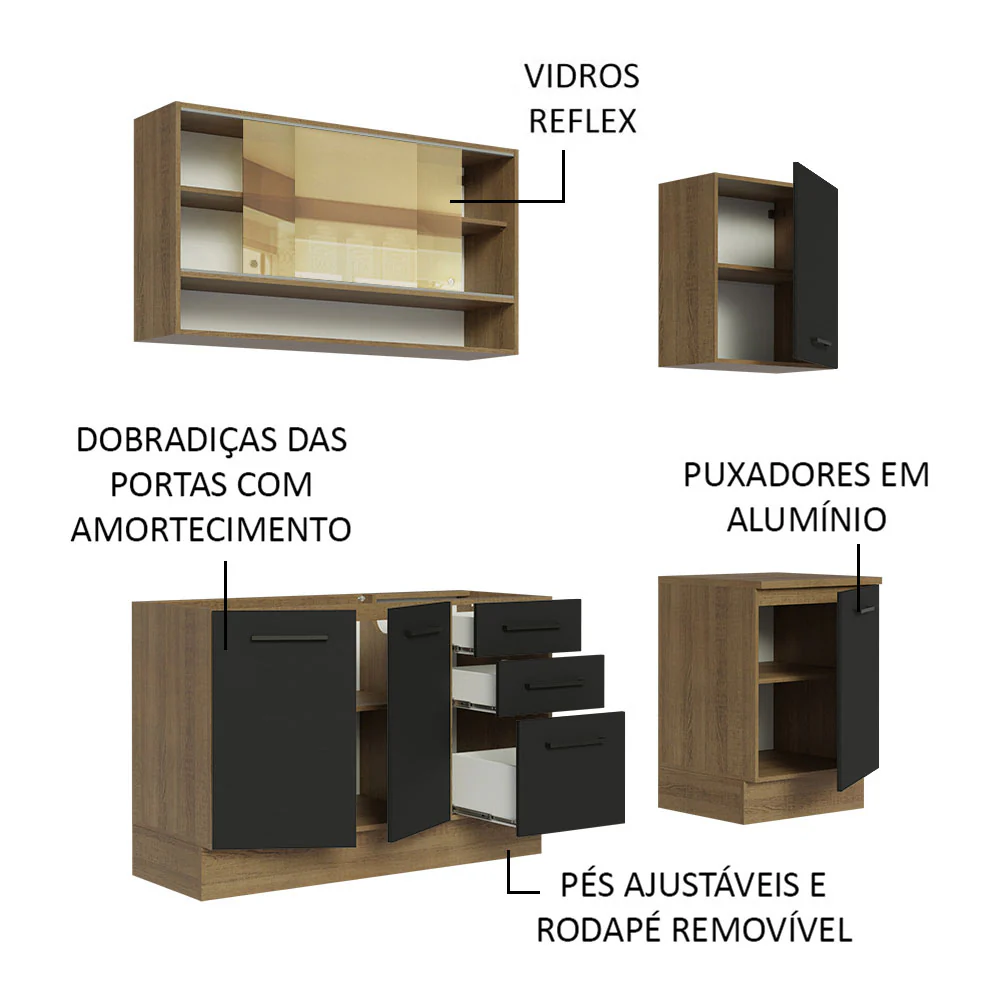 Armário de Cozinha Compacta 180cm Rustic Preto Agata Madesa 02 - Image 4