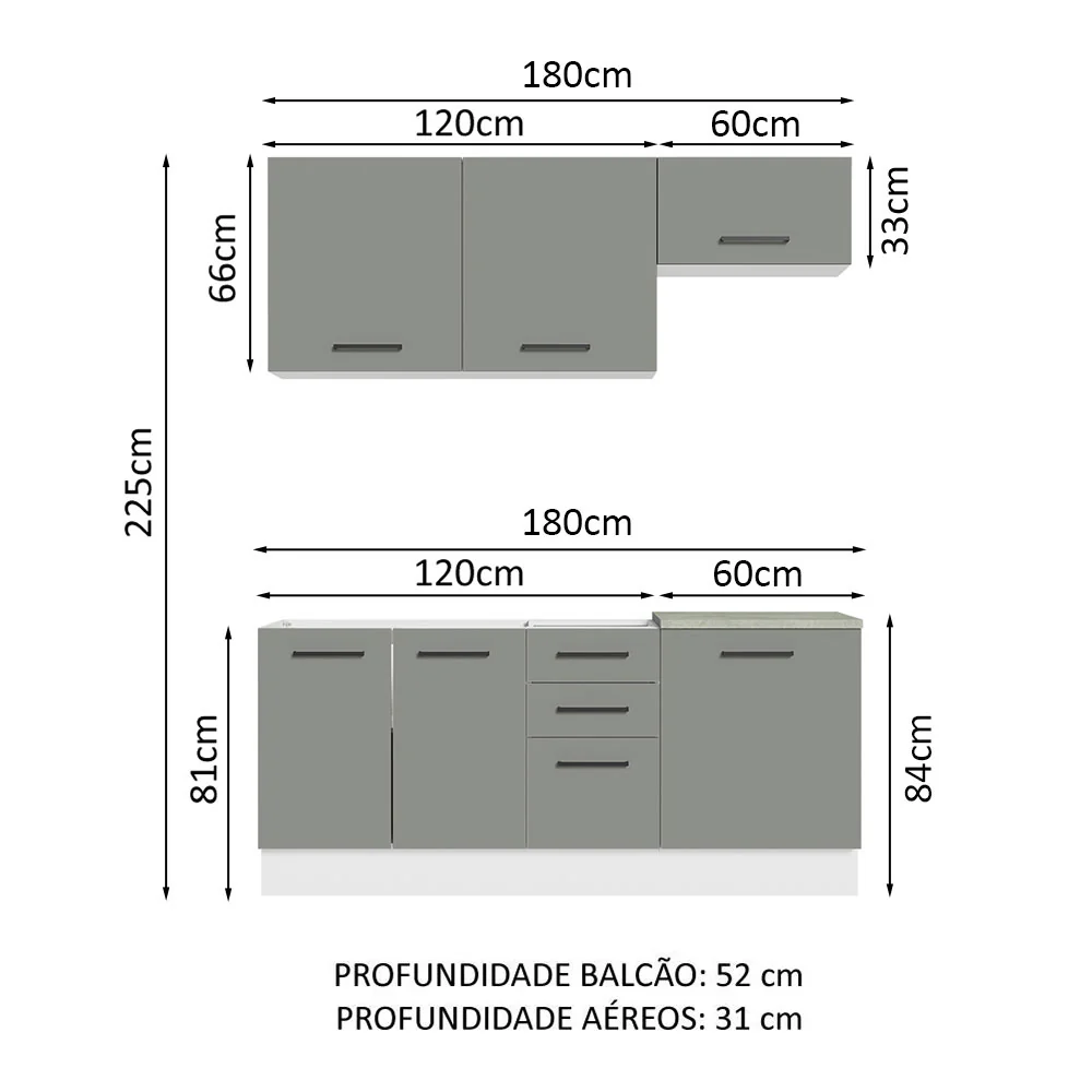 Armário de Cozinha Compacta 180cm Branco Cinza Agata Madesa 03 - Image 3