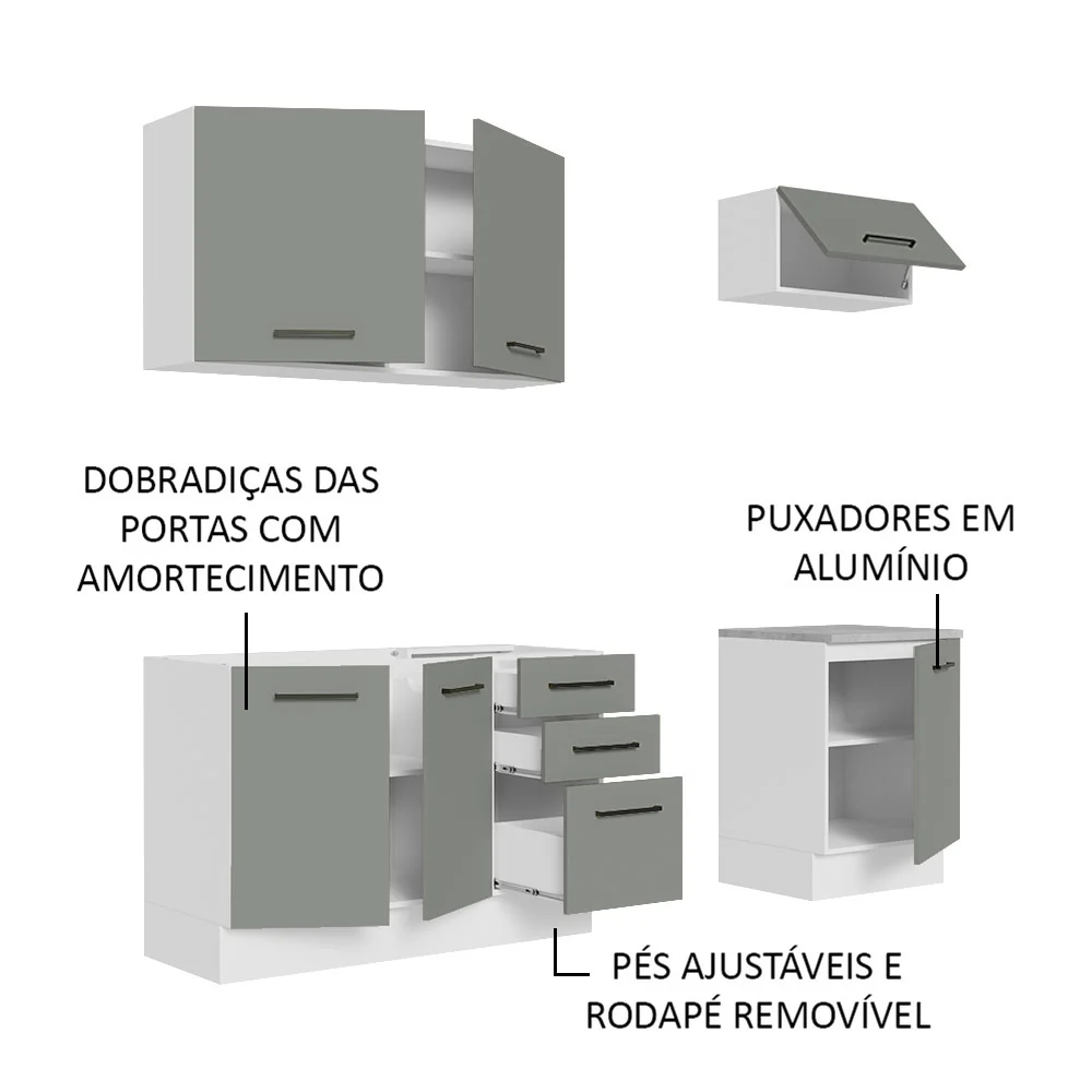 Armário de Cozinha Compacta 180cm Branco Cinza Agata Madesa 03 - Image 4