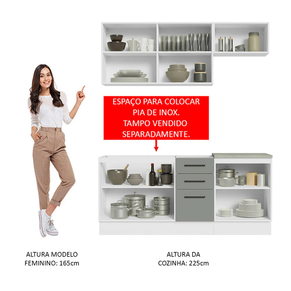 Armário de Cozinha Compacta 180cm Branco Cinza Agata Madesa 03 - Image 5