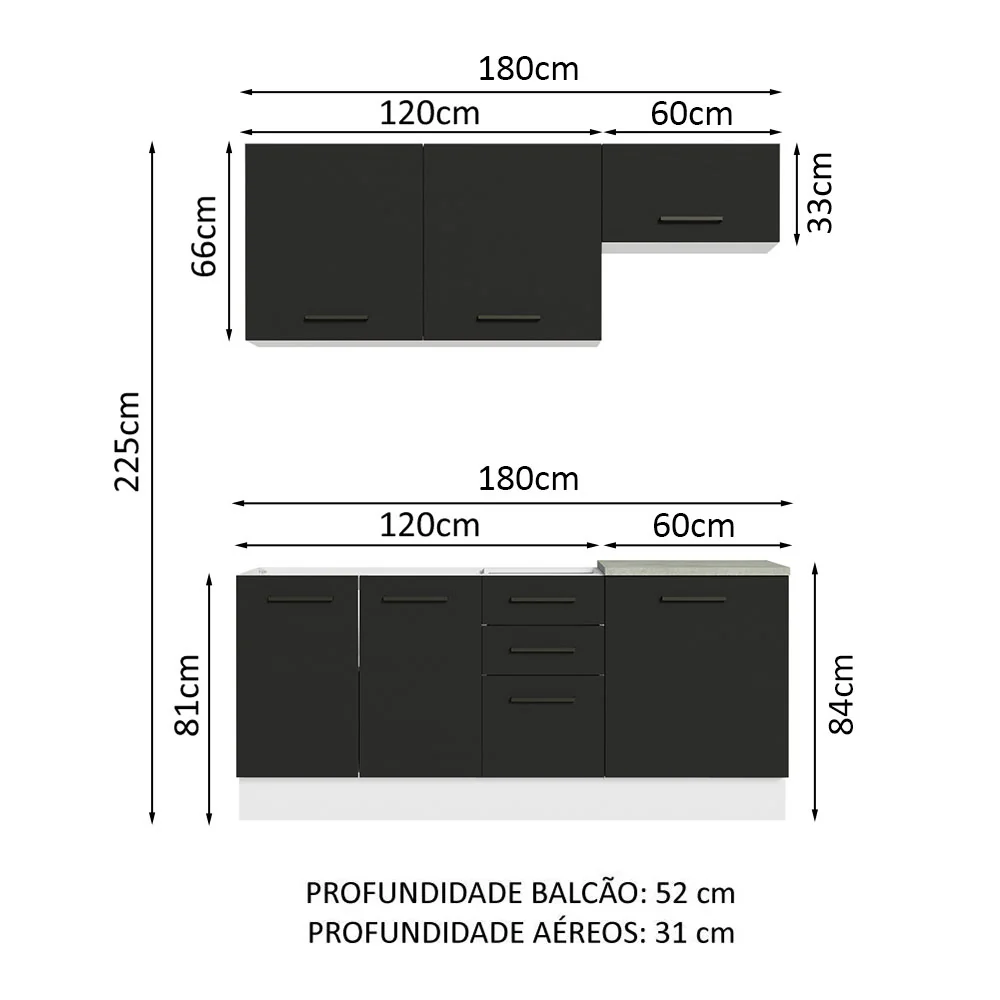 Armário de Cozinha Compacta 180cm Branco Preto Agata Madesa 03 - Image 3