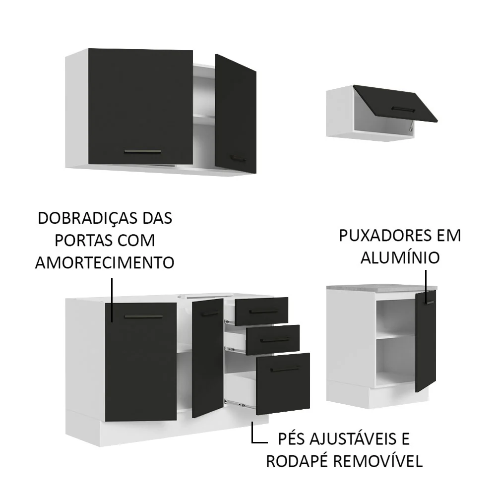 Armário de Cozinha Compacta 180cm Branco Preto Agata Madesa 03 - Image 4