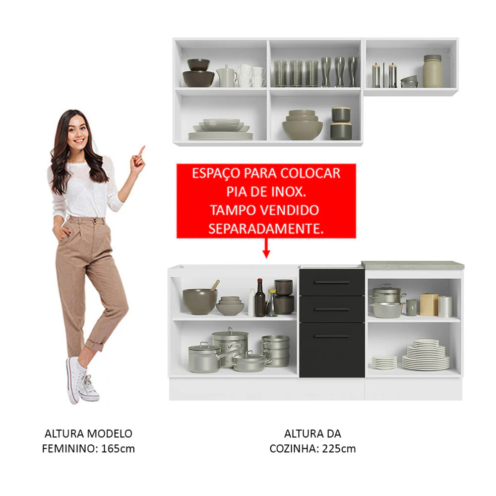 Armário de Cozinha Compacta 180cm Branco Preto Agata Madesa 03 - Image 5
