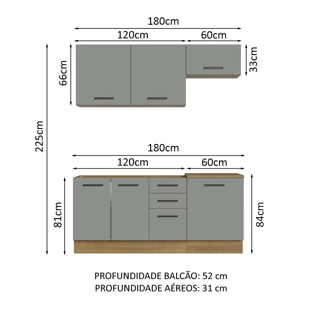 Armário de Cozinha Compacta 180cm Rustic Cinza Agata Madesa 03 - Image 3