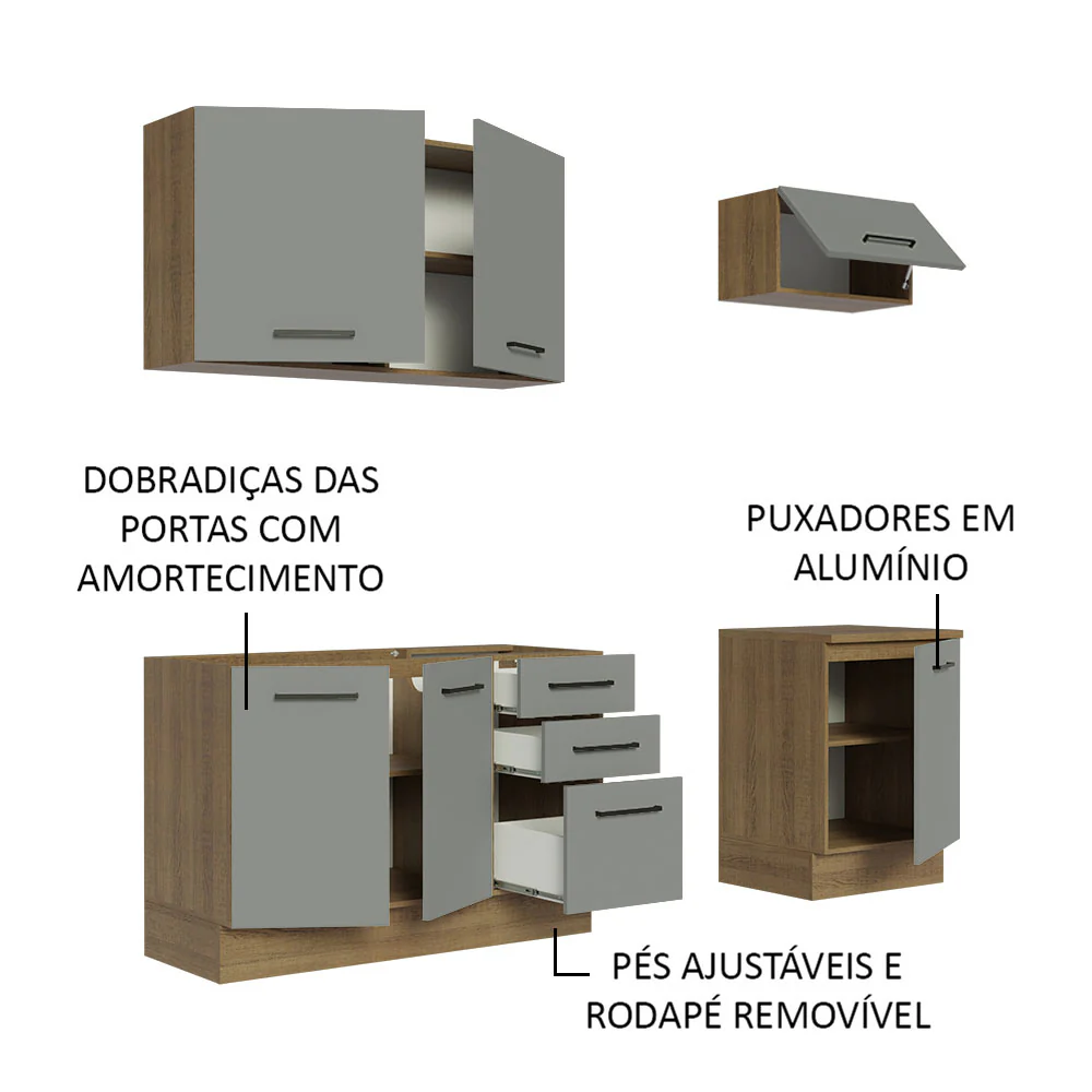 Armário de Cozinha Compacta 180cm Rustic Cinza Agata Madesa 03 - Image 4