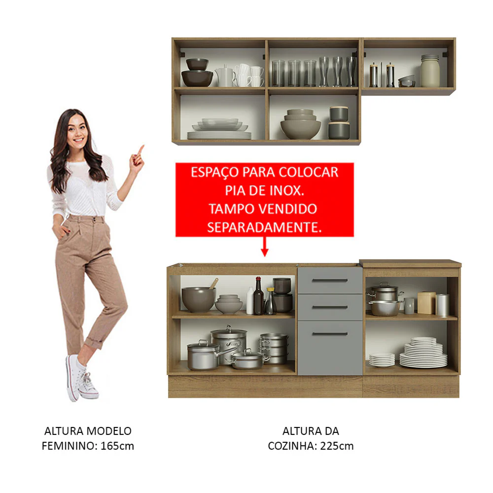 Armário de Cozinha Compacta 180cm Rustic Cinza Agata Madesa 03 - Image 5