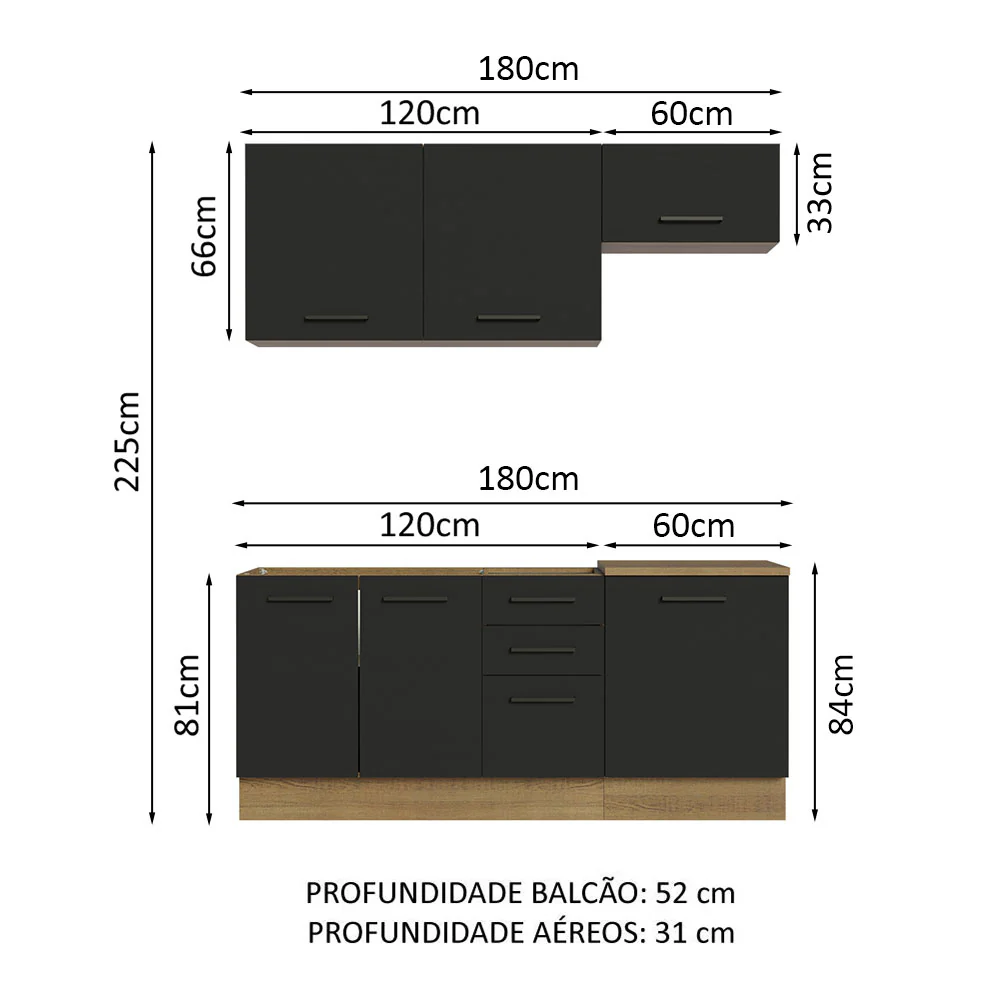 Armário de Cozinha Compacta 180cm Rustic Preto Agata Madesa 03 - Image 3