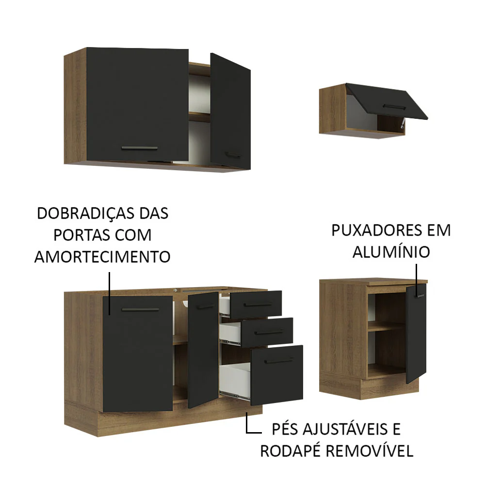 Armário de Cozinha Compacta 180cm Rustic Preto Agata Madesa 03 - Image 4