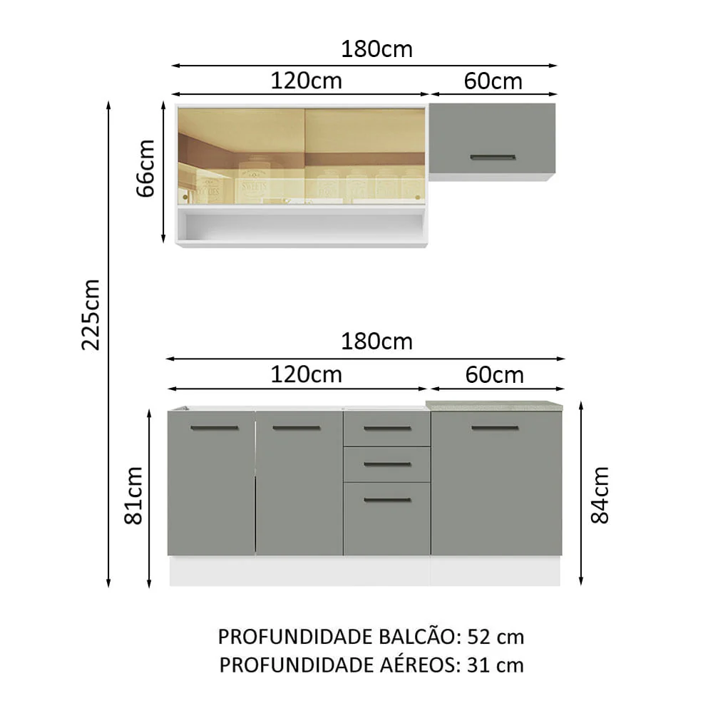 Armário de Cozinha Compacta 180cm Branco Cinza Agata Madesa 04 - Image 3
