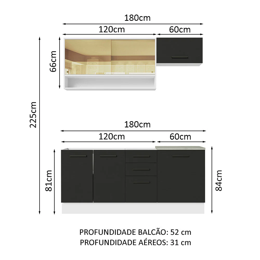 Armário de Cozinha Compacta 180cm Branco Preto Agata Madesa 04 - Image 3