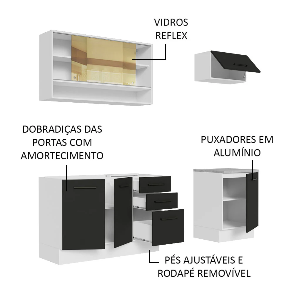 Armário de Cozinha Compacta 180cm Branco Preto Agata Madesa 04 - Image 4