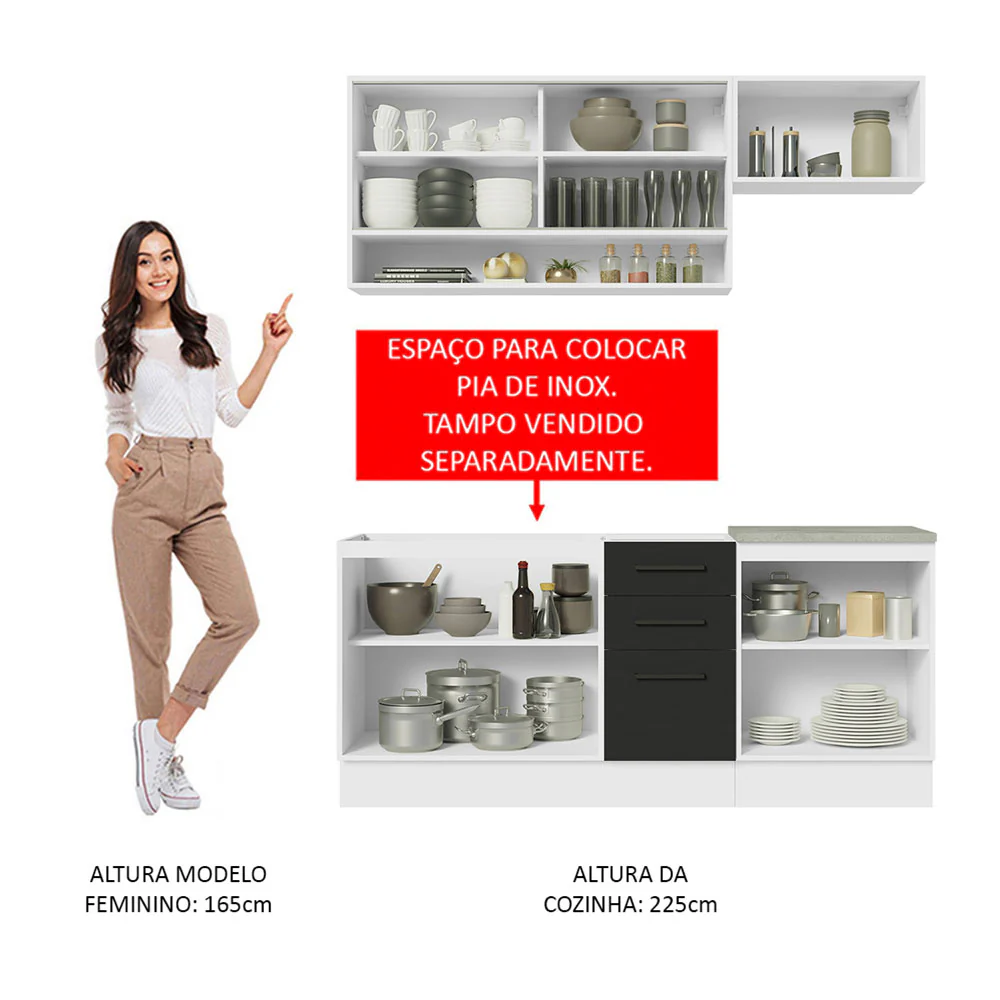 Armário de Cozinha Compacta 180cm Branco Preto Agata Madesa 04 - Image 5