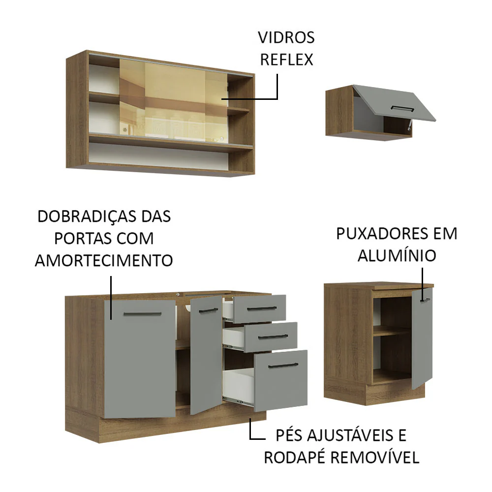 Armário de Cozinha Compacta 180cm Rustic Cinza Agata Madesa 04 - Image 4