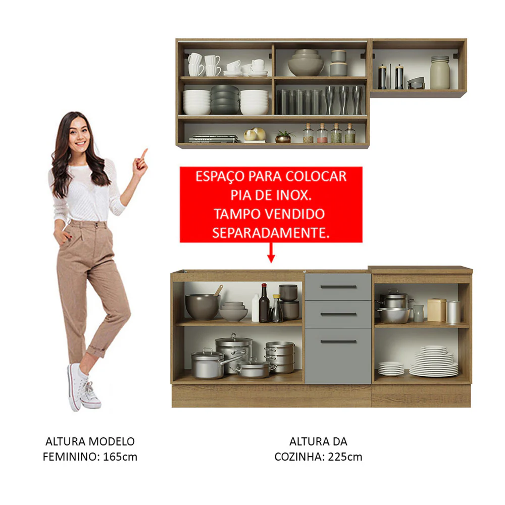 Armário de Cozinha Compacta 180cm Rustic Cinza Agata Madesa 04 - Image 5