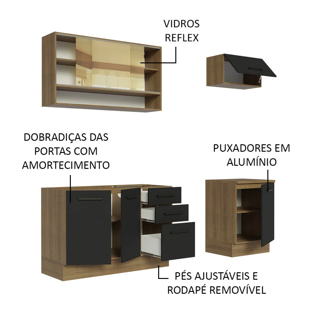 Armário de Cozinha Compacta 180cm Rustic Preto Agata Madesa 04 - Image 4