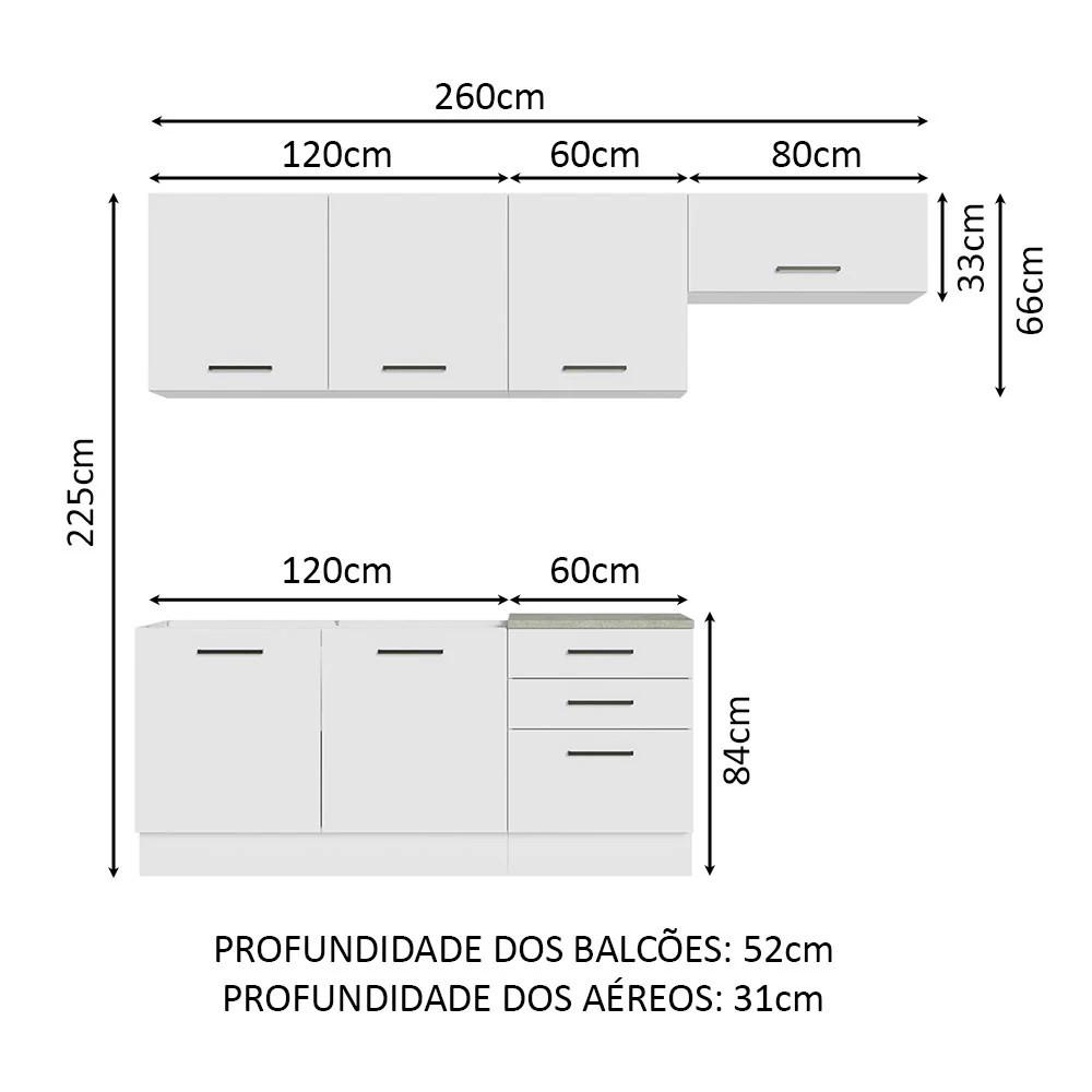 Armário de Cozinha Completa 260cm Branco Agata Madesa 02 - Image 3