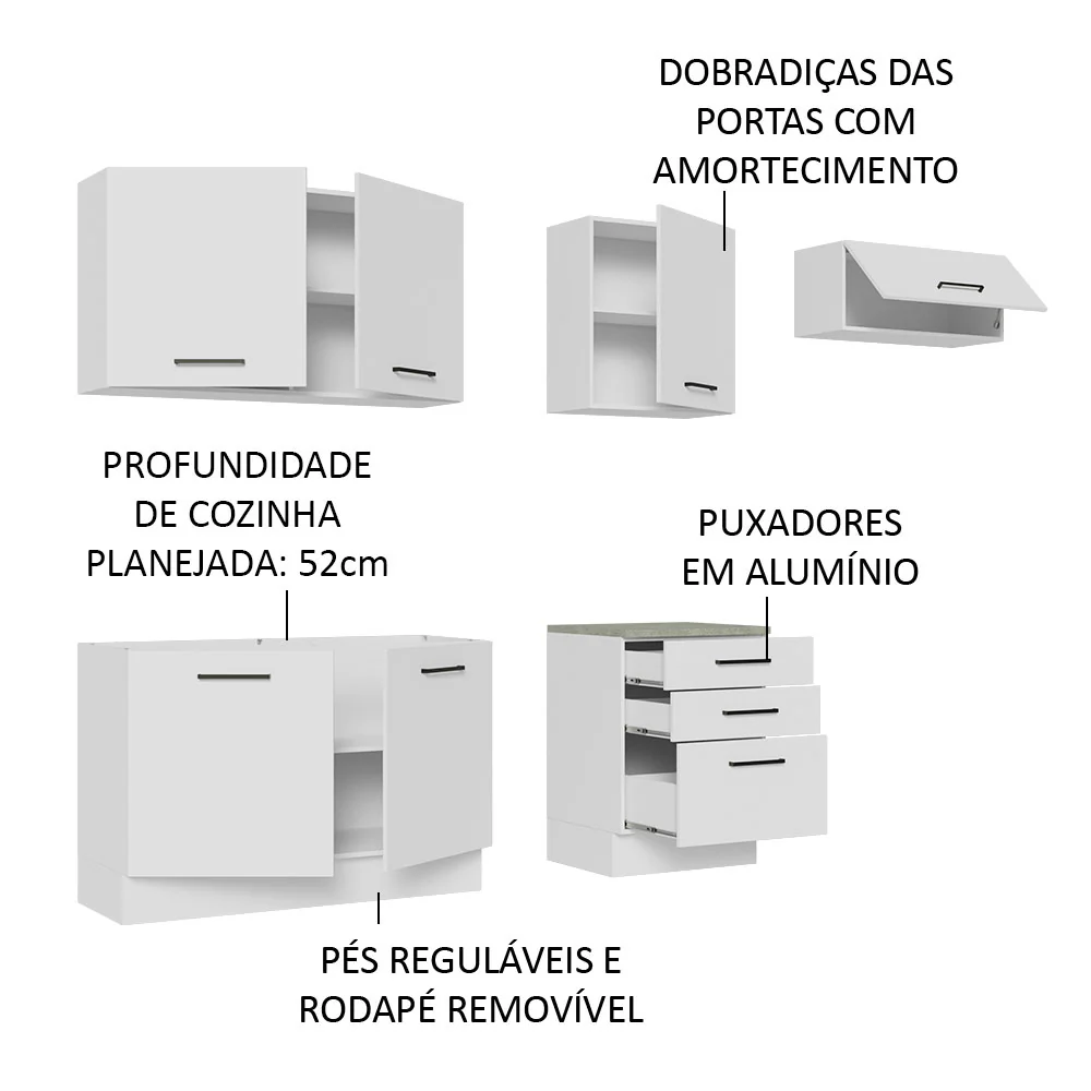 Armário de Cozinha Completa 260cm Branco Agata Madesa 02 - Image 4