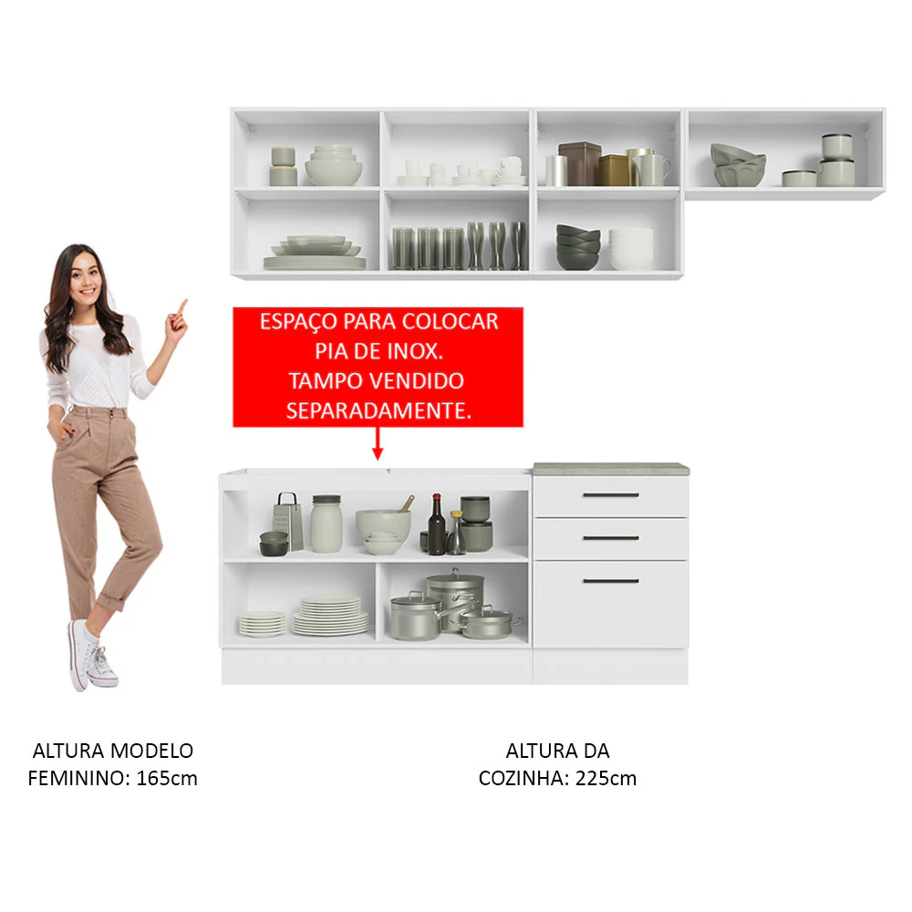 Armário de Cozinha Completa 260cm Branco Agata Madesa 02 - Image 5