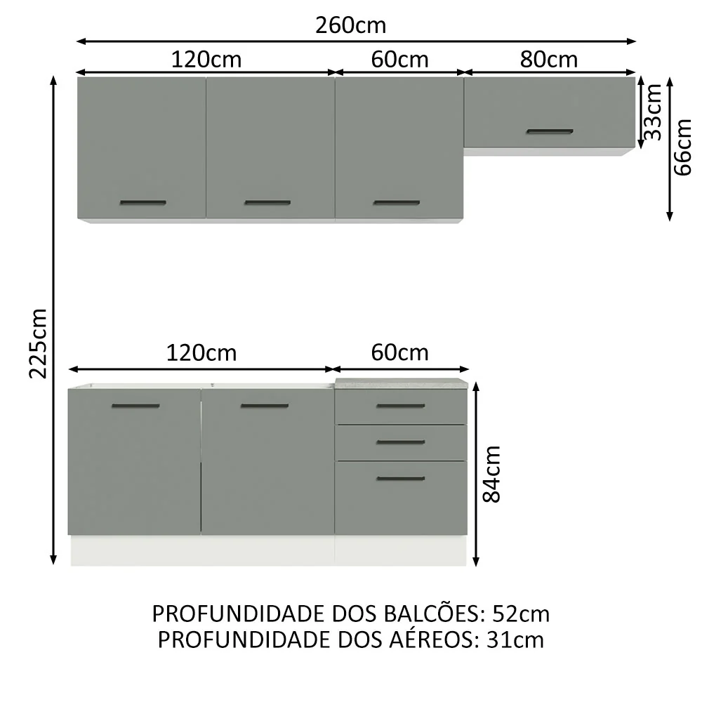 Armário de Cozinha Completa 260cm Branco Cinza Agata Madesa 02 - Image 3