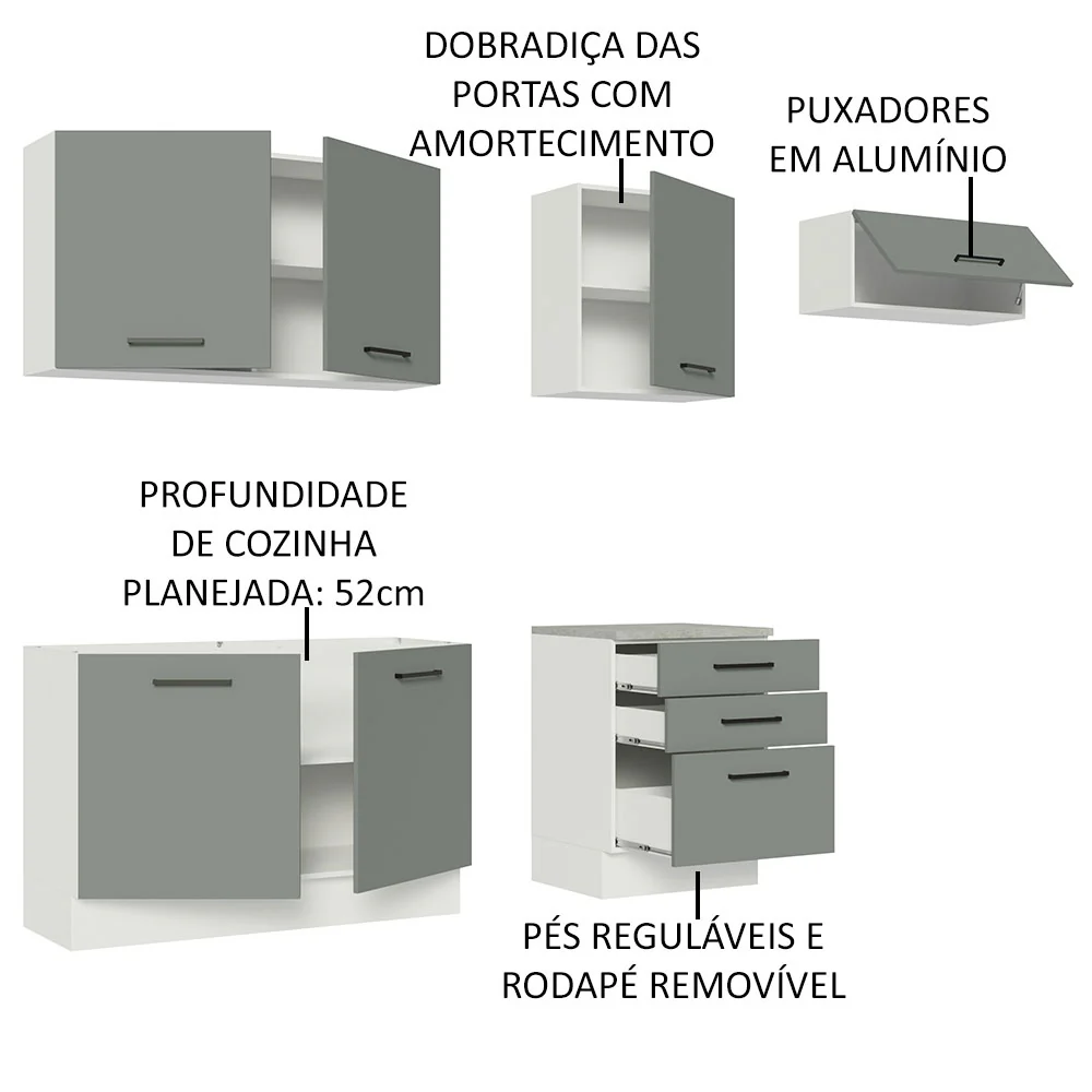 Armário de Cozinha Completa 260cm Branco Cinza Agata Madesa 02 - Image 4