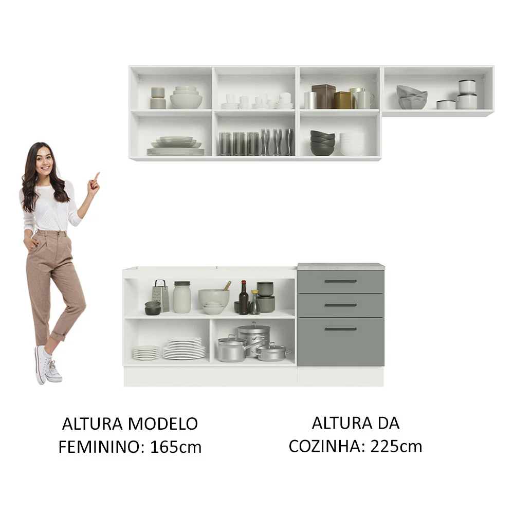 Armário de Cozinha Completa 260cm Branco Cinza Agata Madesa 02 - Image 5