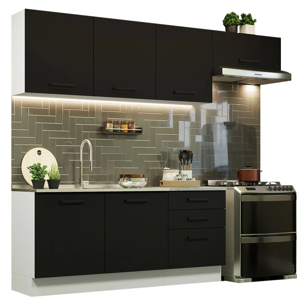 Armário de Cozinha Completa 260cm Branco Preto Agata Madesa 02 - Image 2
