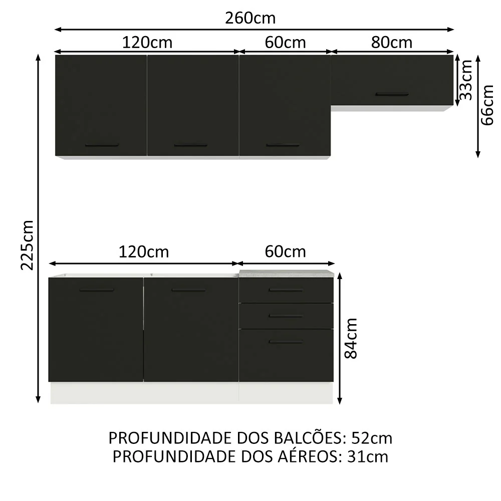 Armário de Cozinha Completa 260cm Branco Preto Agata Madesa 02 - Image 3