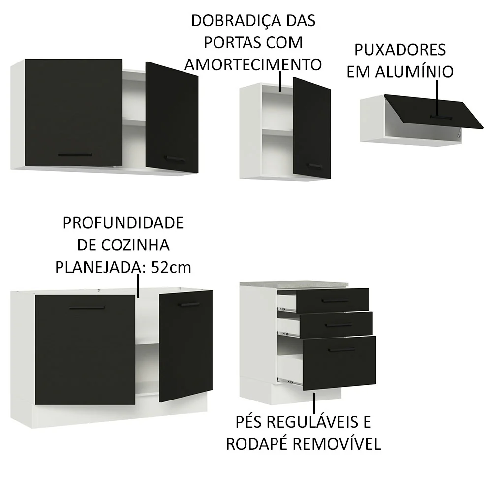 Armário de Cozinha Completa 260cm Branco Preto Agata Madesa 02 - Image 4