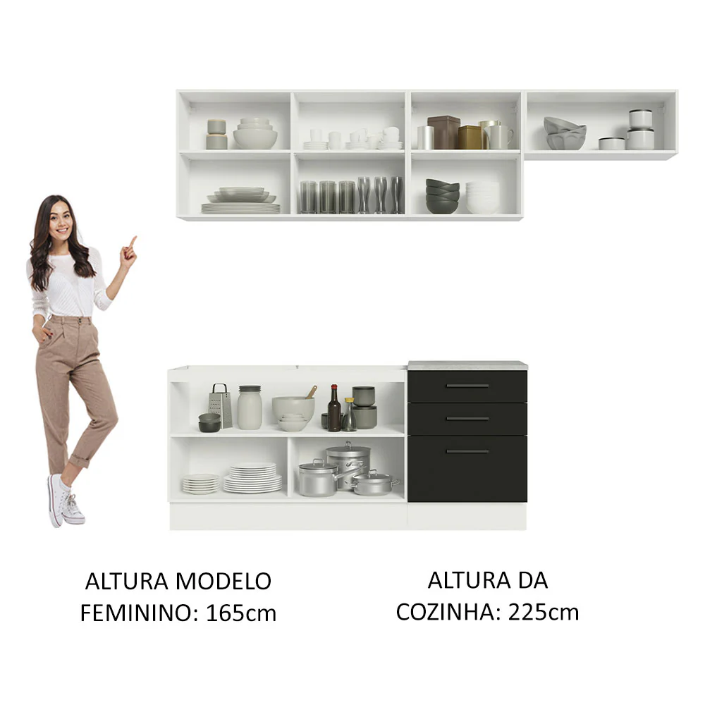 Armário de Cozinha Completa 260cm Branco Preto Agata Madesa 02 - Image 5