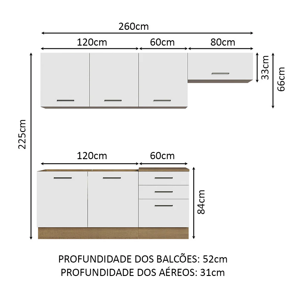 Armário de Cozinha Completa 260cm Rustic Branco Agata Madesa 02 - Image 3