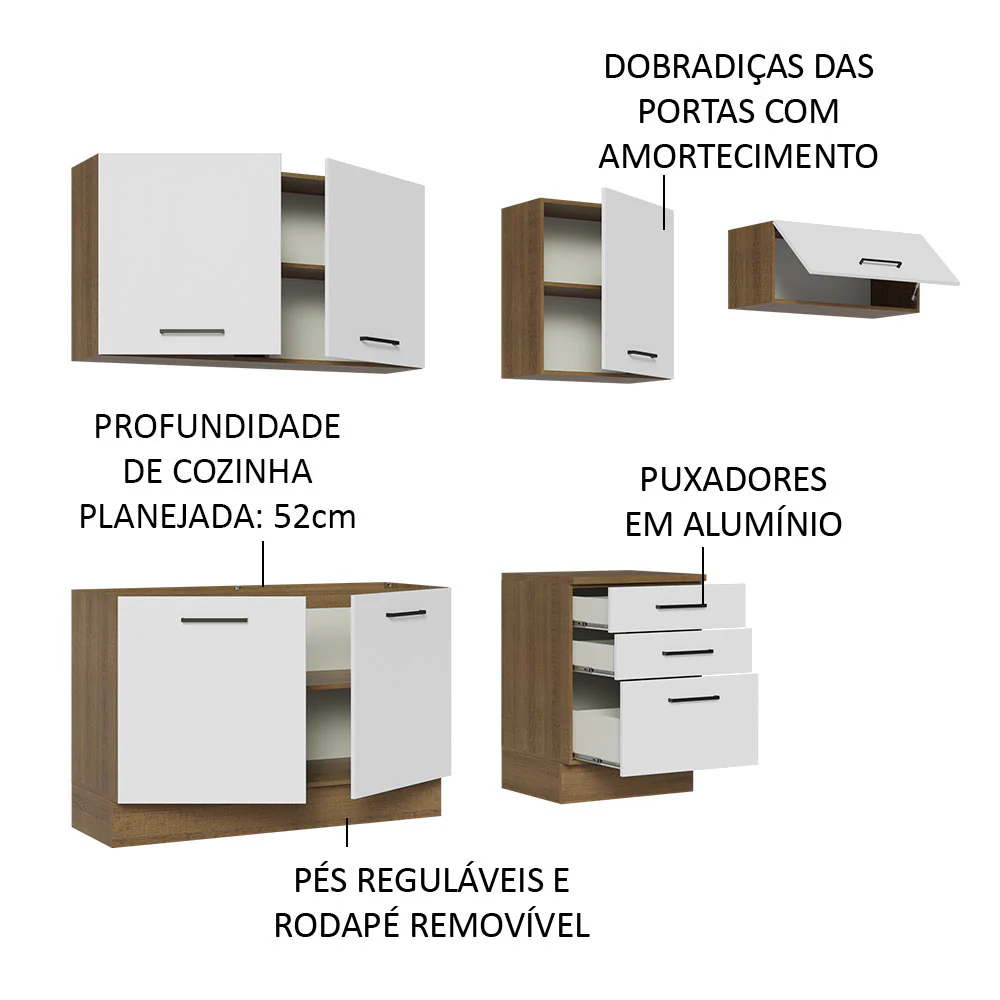 Armário de Cozinha Completa 260cm Rustic Branco Agata Madesa 02 - Image 4