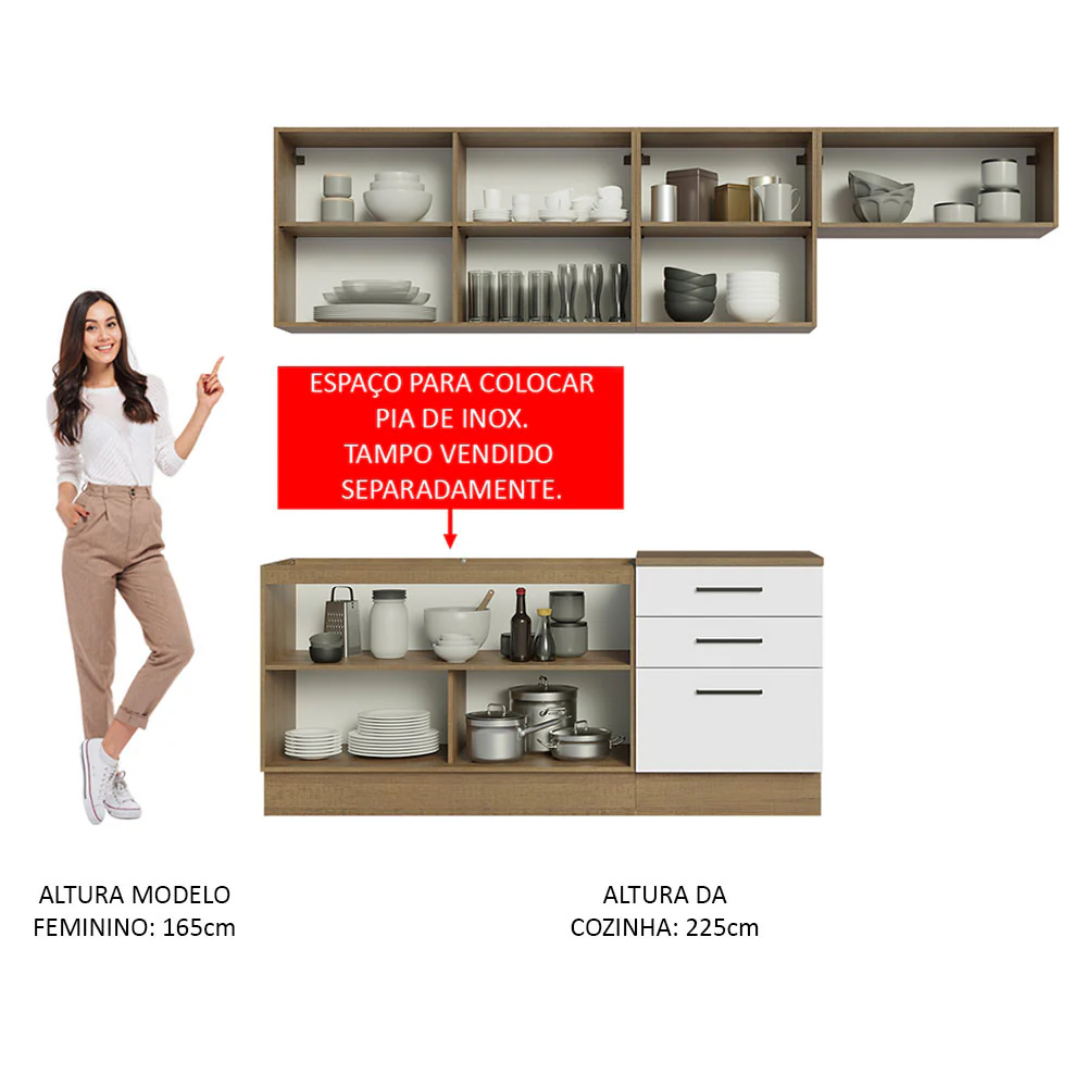 Armário de Cozinha Completa 260cm Rustic Branco Agata Madesa 02 - Image 5