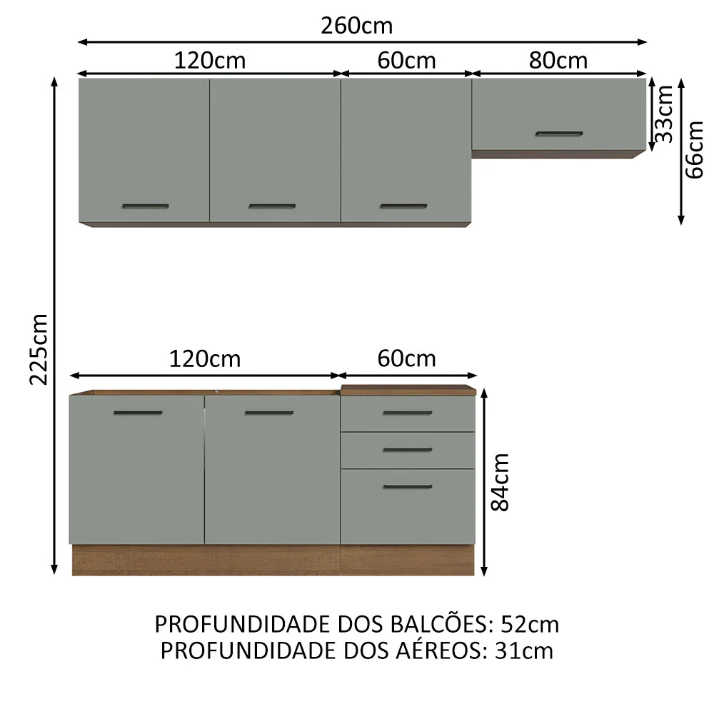 Armário de Cozinha Completa 260cm Rustic Cinza Agata Madesa 02 - Image 3