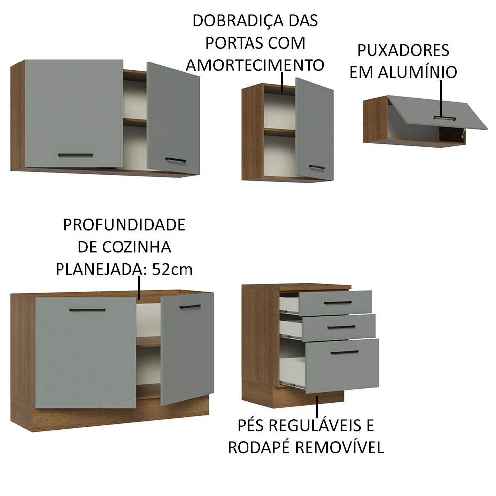 Armário de Cozinha Completa 260cm Rustic Cinza Agata Madesa 02 - Image 4
