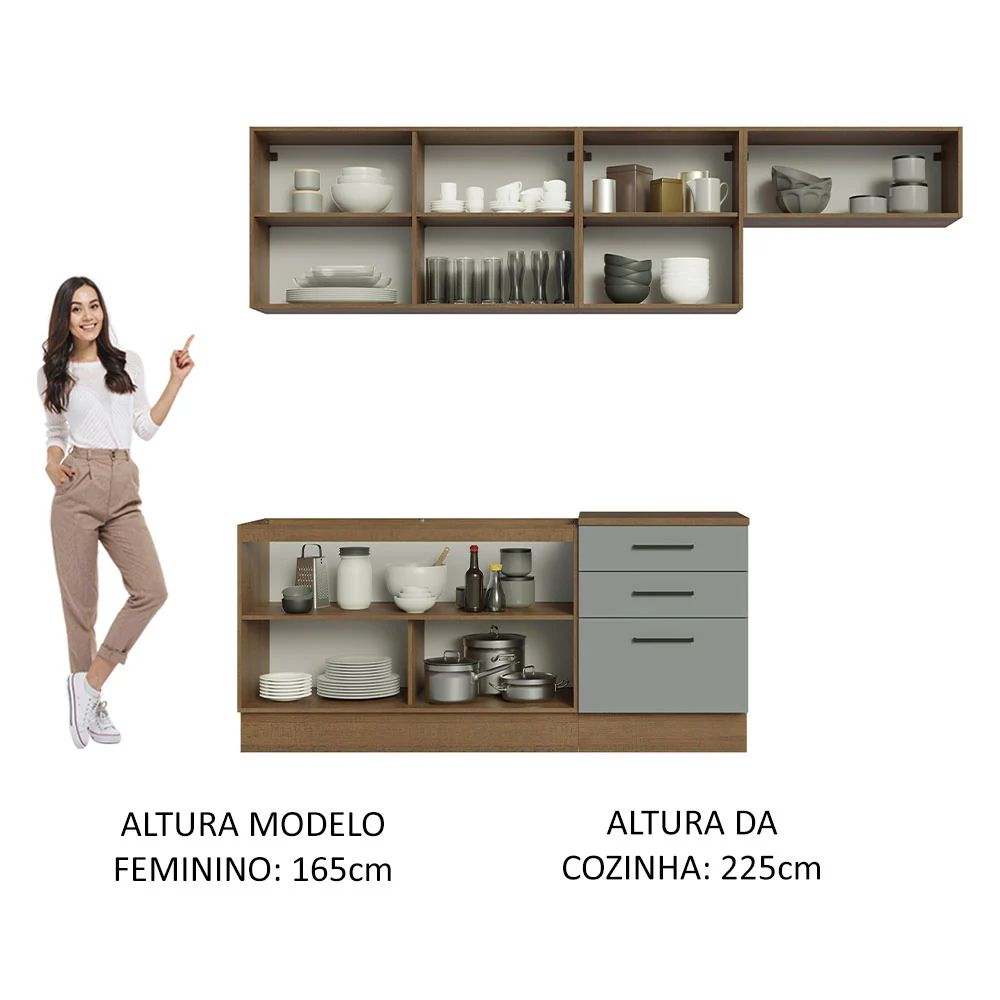 Armário de Cozinha Completa 260cm Rustic Cinza Agata Madesa 02 - Image 5