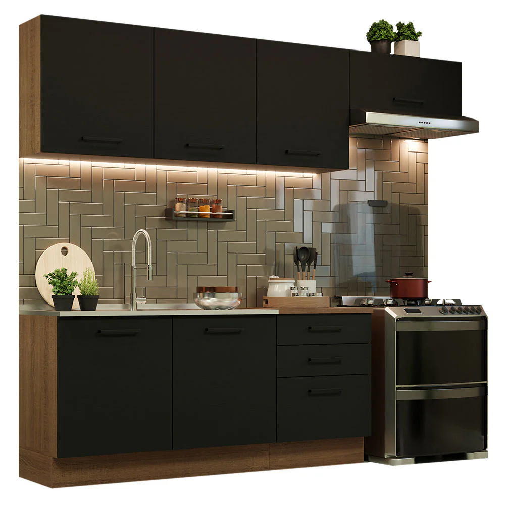 Armário de Cozinha Completa 260cm Rustic Preto Agata Madesa 02 - Image 2