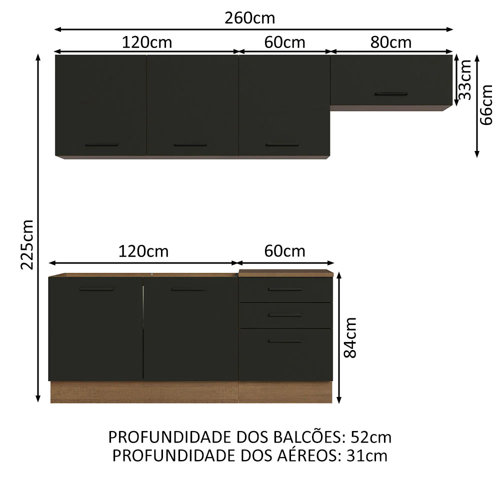 Armário de Cozinha Completa 260cm Rustic Preto Agata Madesa 02 - Image 3