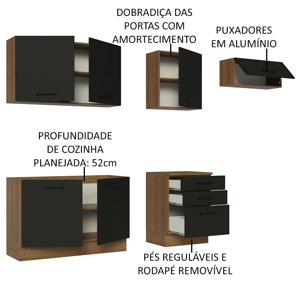 Armário de Cozinha Completa 260cm Rustic Preto Agata Madesa 02 - Image 4