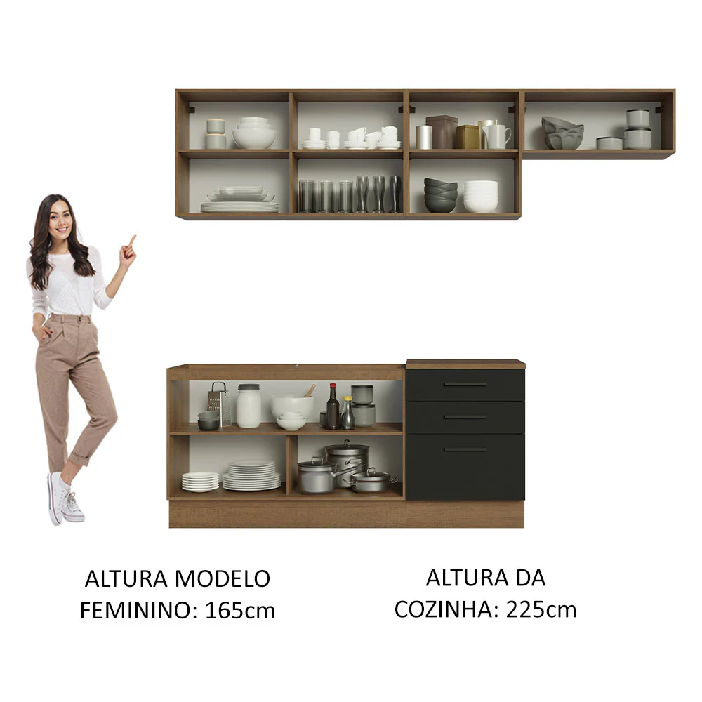 Armário de Cozinha Completa 260cm Rustic Preto Agata Madesa 02 - Image 5