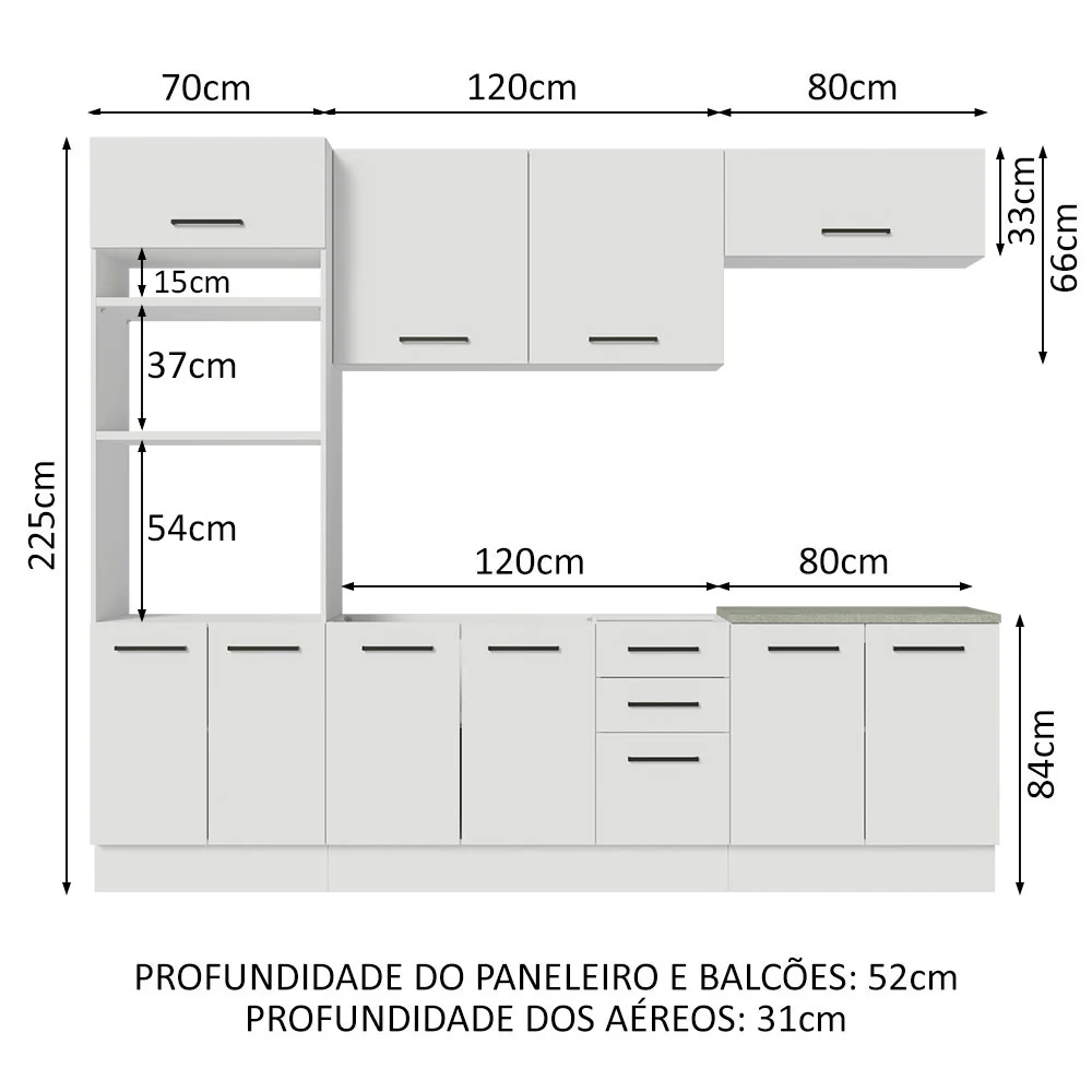 Armário de Cozinha Completa 270cm Branco Agata Madesa 01 - Image 3