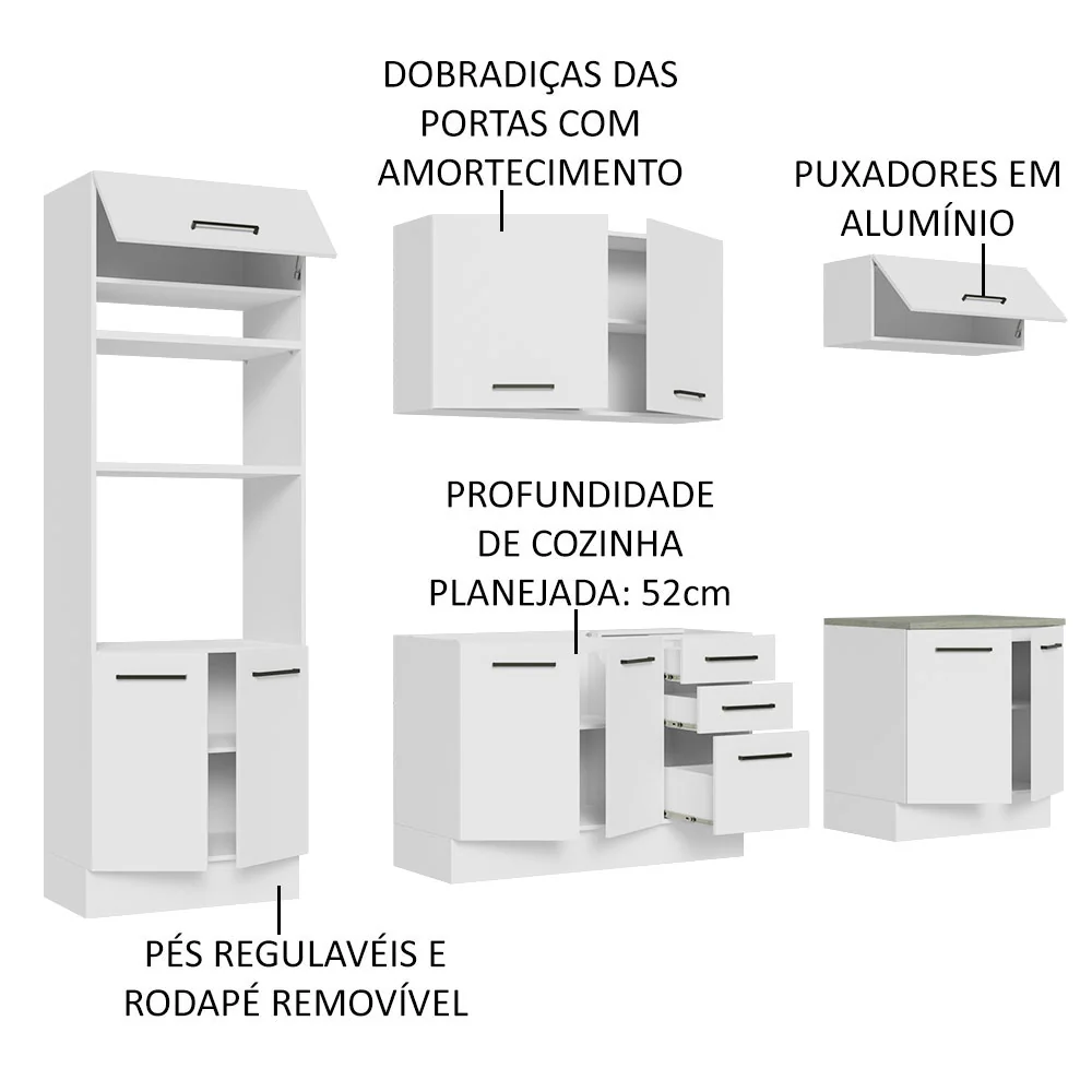 Armário de Cozinha Completa 270cm Branco Agata Madesa 01 - Image 4