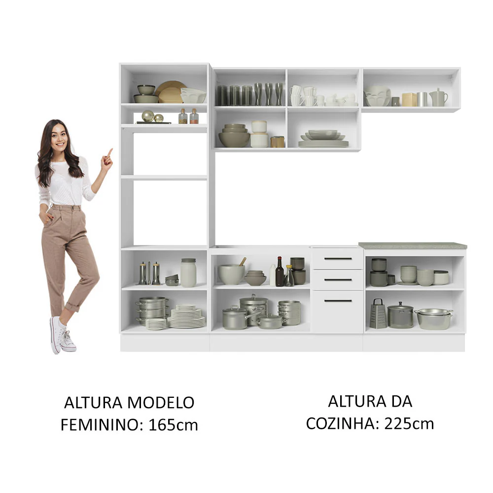 Armário de Cozinha Completa 270cm Branco Agata Madesa 01 - Image 5